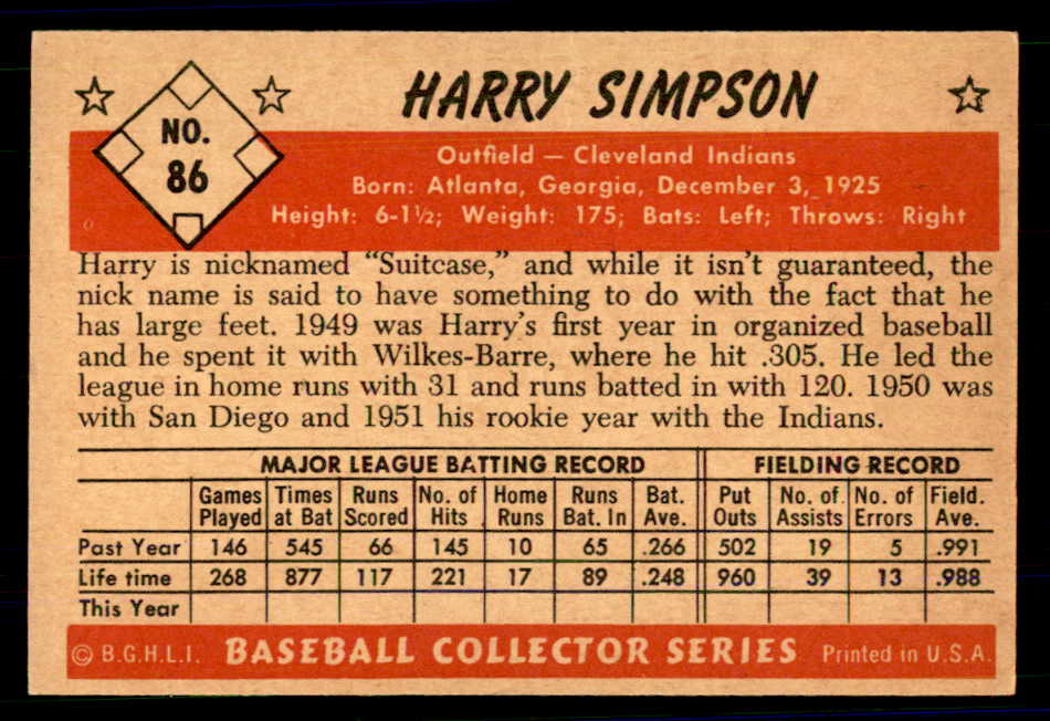 1953 Bowman Color Baseball #086 Harry Simpson Indians EX-MT 558947