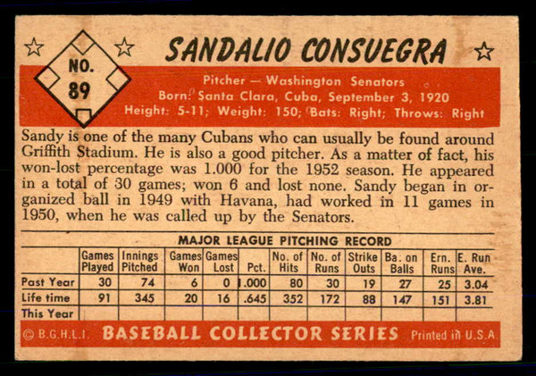 1953 Bowman Color Baseball #089 Sandy Consuegra Senators VG-EX 558952