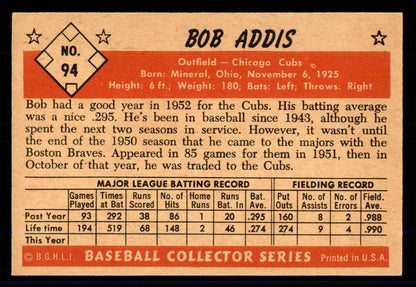 1953 Bowman Color Baseball #094 Bob Addis Cubs EX-MT 558956