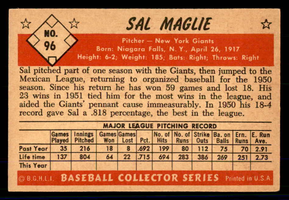 1953 Bowman Color Baseball #096 Sal Maglie Giants EX-MT 558958