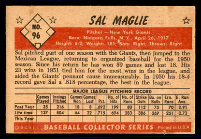 1953 Bowman Color Baseball #096 Sal Maglie Giants EX 558959