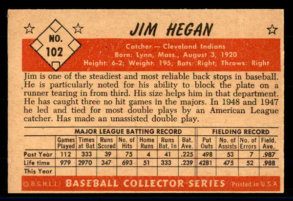 1953 Bowman Color Baseball #102 Jim Hegan Indians EX 558961