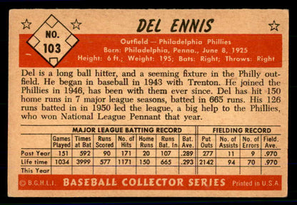 1953 Bowman Color Baseball #103 Del Ennis Phillies EX-MT 558962