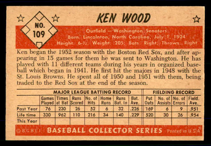 1953 Bowman Color Baseball #109 Ken Wood Senators VG-EX 558969