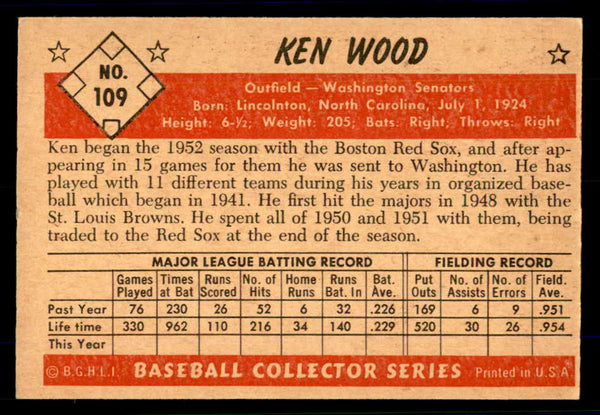 1953 Bowman Color Baseball #109 Ken Wood Senators VG-EX 558969