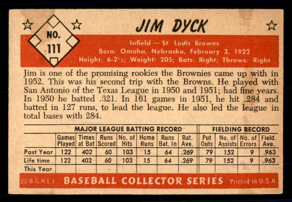 1953 Bowman Color Baseball #111 Jim Dyck Browns EX-MT 558970