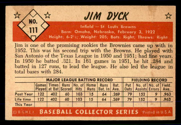 1953 Bowman Color Baseball #111 Jim Dyck Browns EX-MT 558970