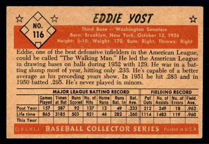 1953 Bowman Color Baseball #116 Eddie Yost Senators EX 558974
