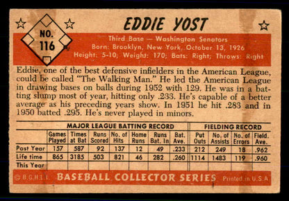 1953 Bowman Color Baseball #116 Eddie Yost Senators VG-EX 558975