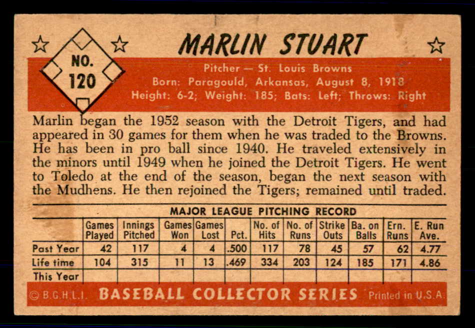 1953 Bowman Color Baseball #120 Marlin Stuart Browns EX-MT 558977