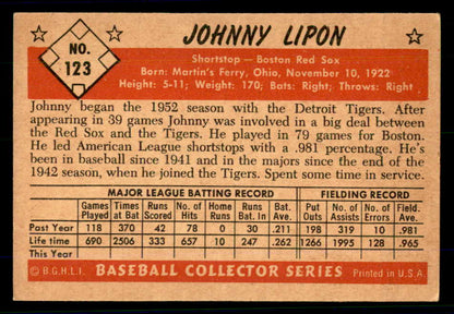 1953 Bowman Color Baseball #123 Johnny Lipon Red Sox EX-MT 558980