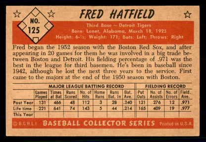 1953 Bowman Color Baseball #125 Fred Hatfield Tigers EX-MT 558981