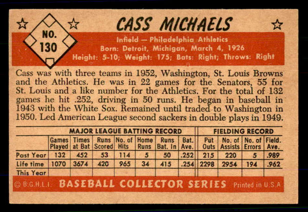 1953 Bowman Color Baseball #130 Cass Michaels A's EX-MT 558988