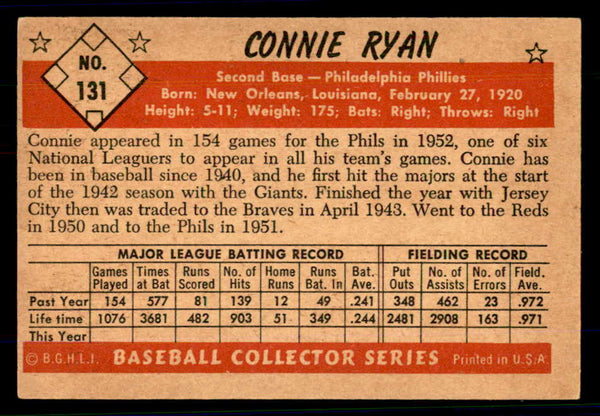 1953 Bowman Color Baseball #131 Connie Ryan Phillies EX-MT 558989