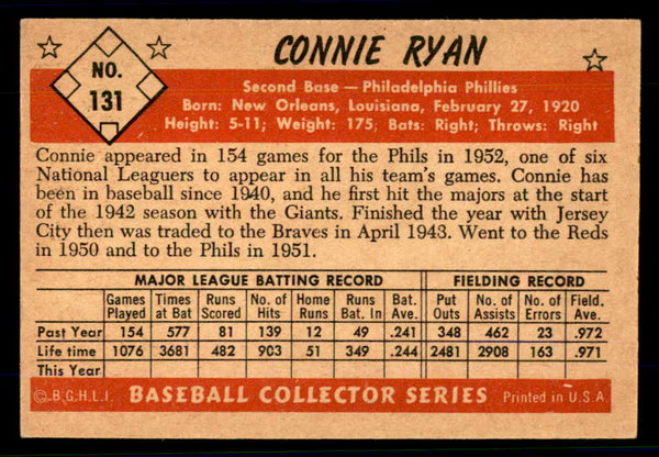 1953 Bowman Color Baseball #131 Connie Ryan Phillies VG-EX 558990