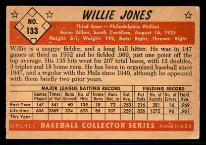 1953 Bowman Color Baseball #133 Willie Jones Phillies EX-MT 558993