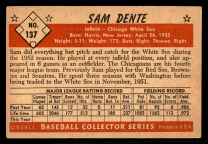 1953 Bowman Color Baseball #137 Sam Dente White Sox EX-MT 558995