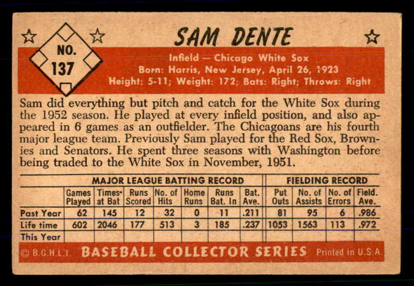 1953 Bowman Color Baseball #137 Sam Dente White Sox EX-MT 558995