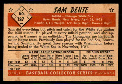 1953 Bowman Color Baseball #137 Sam Dente White Sox EX 558996