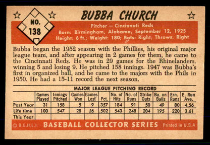 1953 Bowman Color Baseball #138 Bubba Church Reds EX-MT 558997