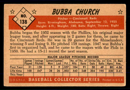 1953 Bowman Color Baseball #138 Bubba Church Reds VG-EX 558998