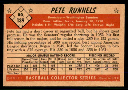 1953 Bowman Color Baseball #139 Pete Runnels Senators EX-MT 558999