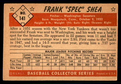 1953 Bowman Color Baseball #141 Frank Shea Senators VG-EX 559000