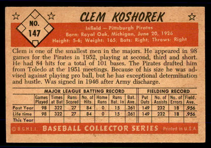 1953 Bowman Color Baseball #147 Clem Koshorek Pirates EX-MT 559005