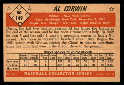 1953 Bowman Color Baseball #149 Al Corwin Giants EX-MT 559008