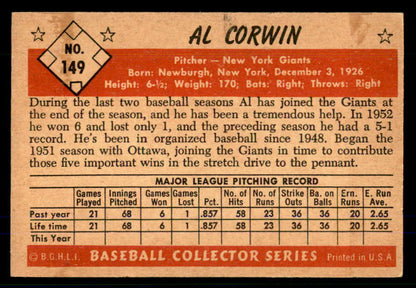 1953 Bowman Color Baseball #149 Al Corwin Giants VG-EX 559009