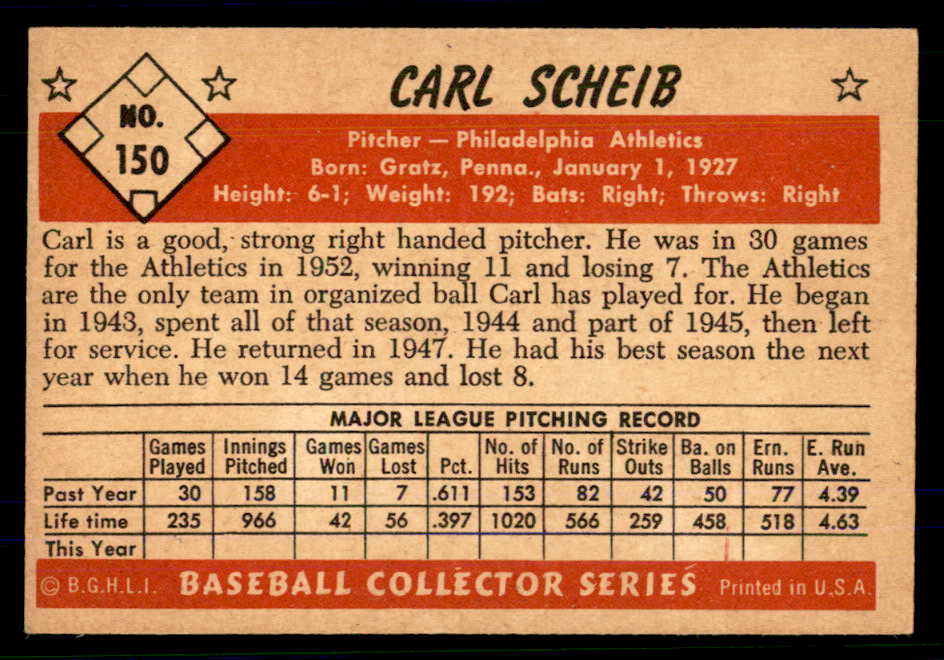 1953 Bowman Color Baseball #150 Carl Scheib A's EX-MT 559010