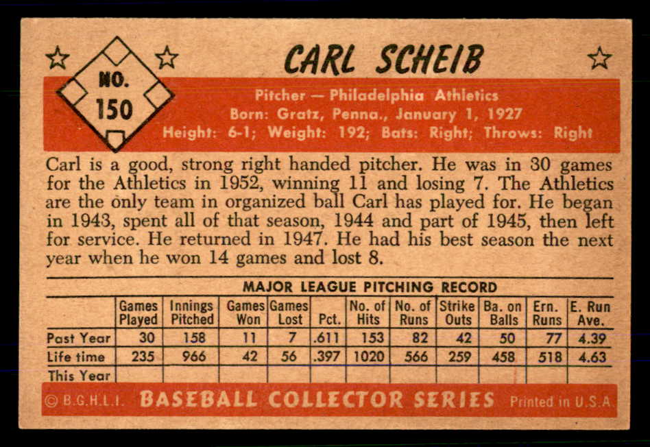1953 Bowman Color Baseball #150 Carl Scheib A's EX 559011