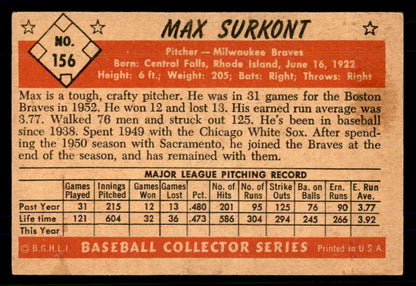1953 Bowman Color Baseball #156 Max Surkont Braves EX-MT 559019