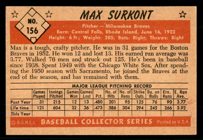 1953 Bowman Color Baseball #156 Max Surkont Braves VG-EX 559020