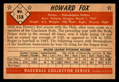 1953 Bowman Color Baseball #158 Howie Fox Phillies EX-MT 559023