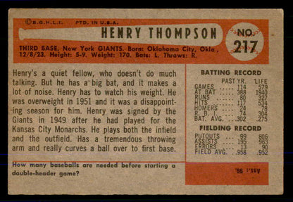 1954 Bowman Baseball #217 Hank Thompson Giants VG-EX 559028