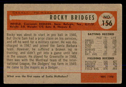 1954 Bowman Baseball #156 Rocky Bridges Reds VG-EX 559030