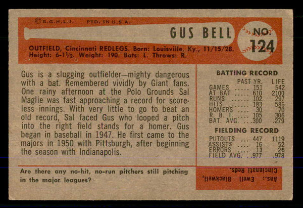 1954 Bowman Baseball #124 Gus Bell Reds VG-EX 559032