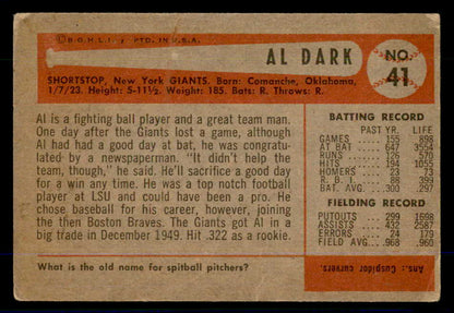 1954 Bowman Baseball #041 Al Dark Giants VG-EX 559036