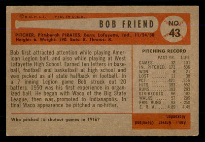 1954 Bowman Baseball #043 Bob Friend Pirates EX-MT 559039