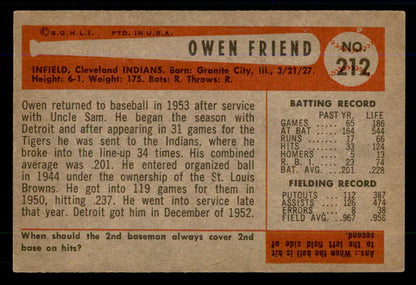 1954 Bowman Baseball #212 Owen Friend Indians EX-MT 559042