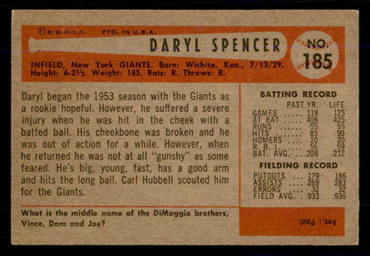 1954 Bowman Baseball #185 Daryl Spencer Giants EX-MT 559043