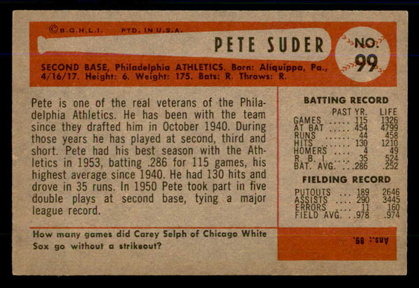 1954 Bowman Baseball #099 Pete Suder A's EX-MT 559046