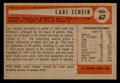 1954 Bowman Baseball #067 Carl Scheib A's EX-MT 559048