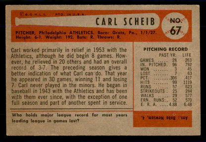 1954 Bowman Baseball #067 Carl Scheib A's EX-MT 559049