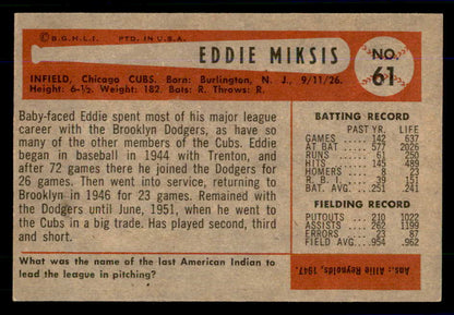 1954 Bowman Baseball #061 Eddie Miksis Cubs EX-MT 559050