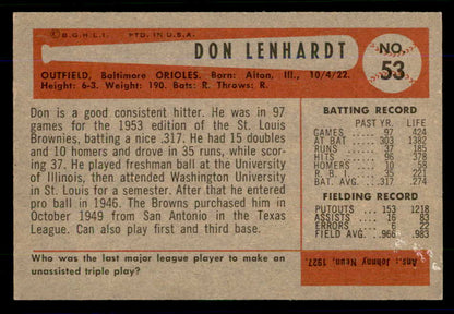 1954 Bowman Baseball #053 Don Lenhardt Orioles EX-MT 559051
