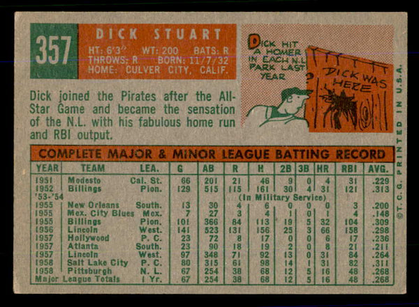 1959 Topps Baseball #357 Dick Stuart Pirates EX-MT 559058