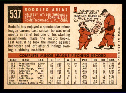 1959 Topps Baseball #537 Rodolfo Arias White Sox EX-MT 559060