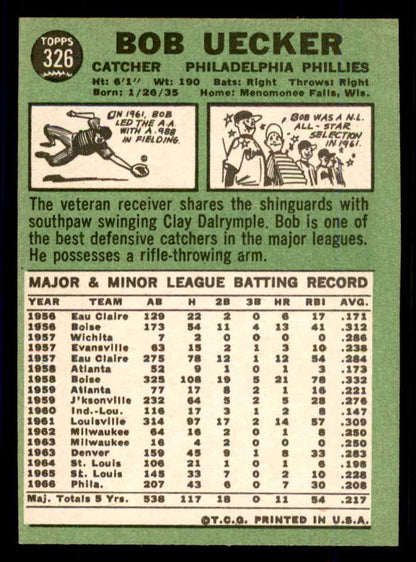 1967 Topps Baseball #326 Bob Uecker Phillies EX-MT 559076